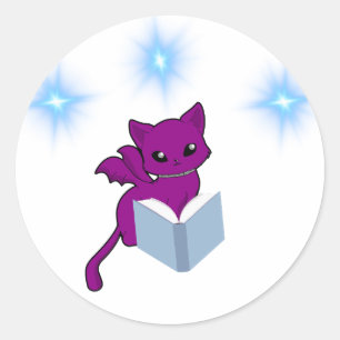 Gargoyle Cat/ Winged Cat Reading Runder Aufkleber