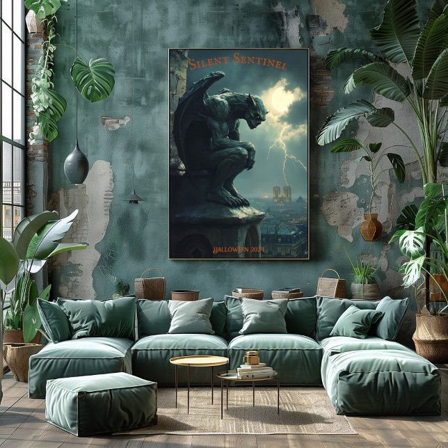 Gargoyle Halloween mit Stormy Sky und Blitz Poster (Von Creator hochgeladen)