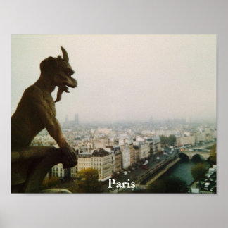 Gargoyle Over City, Paris Poster
