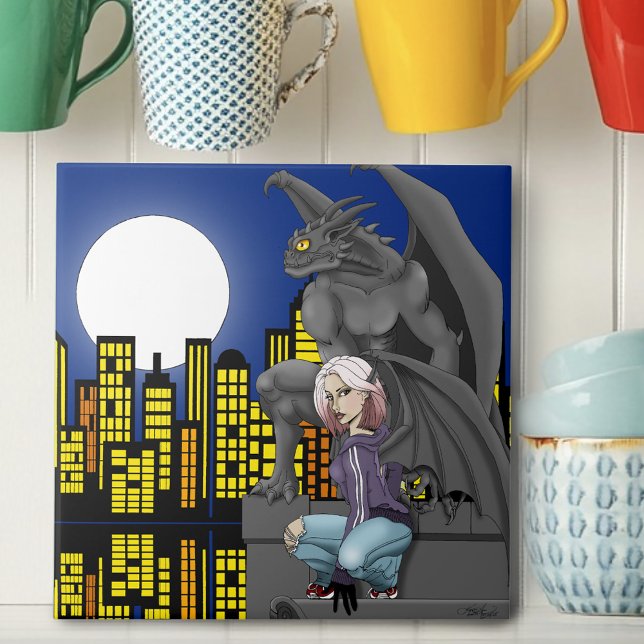Gargoyle Urban Fantasy Cityscape Fliese (Von Creator hochgeladen)