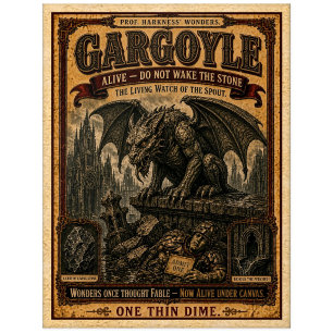 Gargoyle, Vintage Zirkusmonster Postkarte