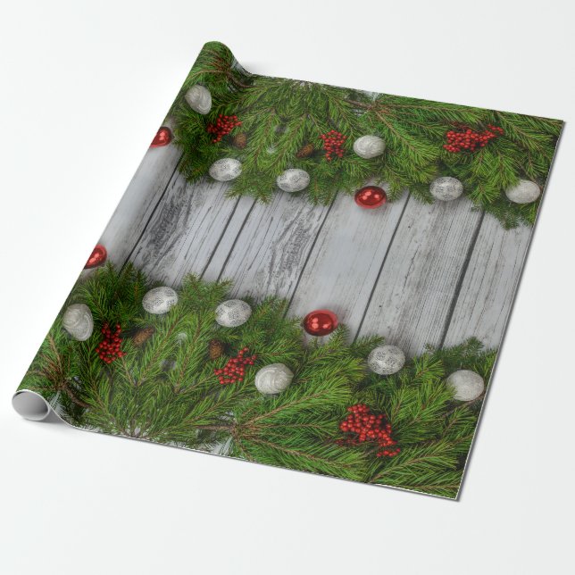Garland auf Stallholz Weihnachtswrapping Papier Geschenkpapier (Ungerollt)