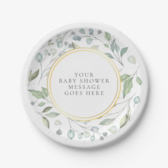 Garland Greenery Baby Shower Message Pappteller (Vorderseite)