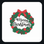 Garland Merry Christmas Quadratischer Aufkleber<br><div class="desc">Christmas Garland Xmas Ornament,  Candy Green Circle Decor ,  Pine Ribbbon Art Holly,  Text Vintage Light Lettering ,  Gift Tree Party Decorance ,  December Einladung Border Frame,  Banner Year Happy Holiday Merry Decerror, </div>