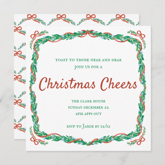 Garland und Bows Weihnachtsfeier Einladung (Vorne/Hinten)