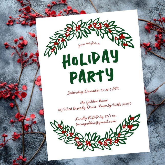 Garland Wreath Holiday Weihnachts-Party CUSTOM Einladung (Garland Wreath Holiday Christmas Party CUSTOM Line Art Minimal Simple Doodle Invitation
)