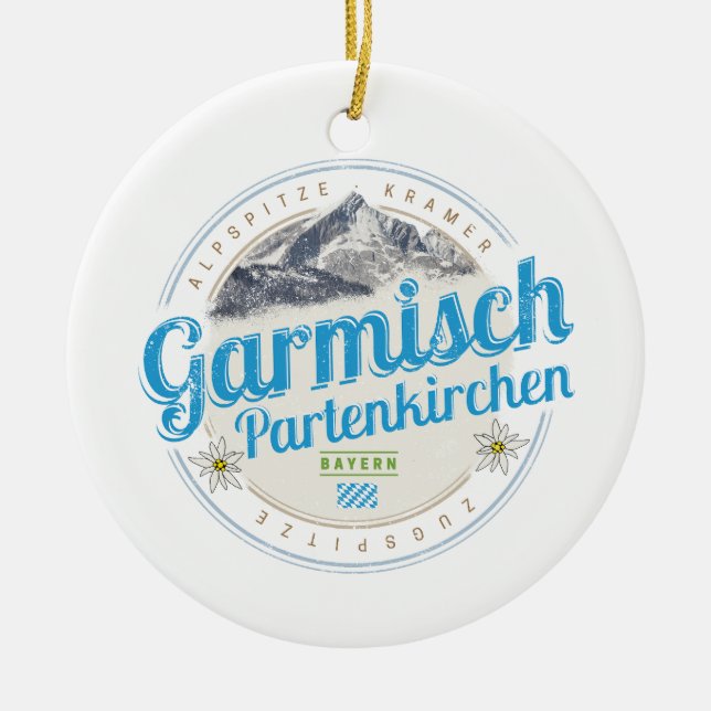 Garmisch Partenkirchen Bayern Vintage Alpen Keramik Ornament (Vorne)