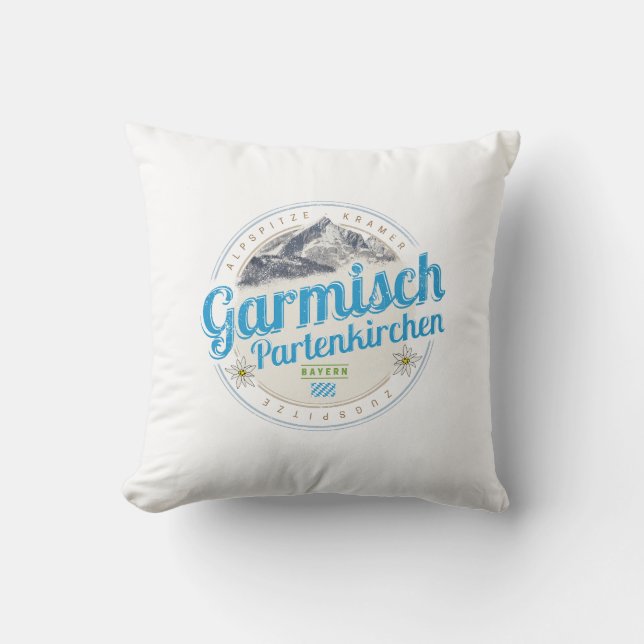 Garmisch Partenkirchen Bayern Vintage Alpen Kissen (Vorderseite)