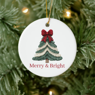 Garn-Faux-Stickerei-Christbaum-Froh-und-Hell Keramik Ornament