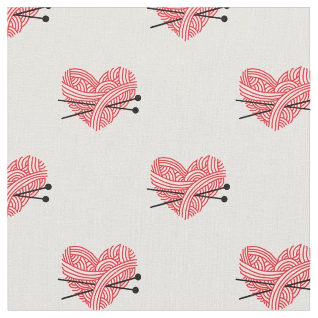 Garn-Herz u. Stricknadel-Handwerks-Muster Stoff (Nahaufnahme)