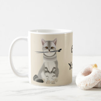 Garn-" Katze der Typografie-| "got mit strickenden Kaffeetasse