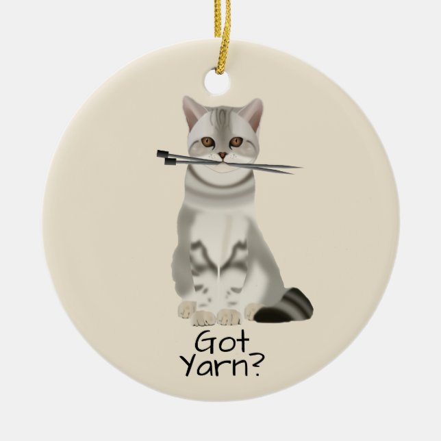 Garn-" Katze der Typografie-| "got mit strickenden Keramik Ornament (Vorne)