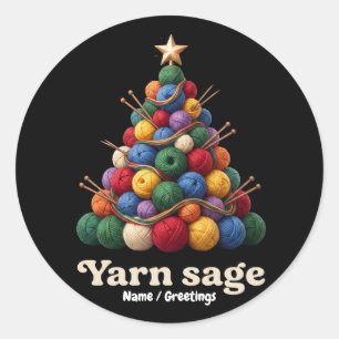 Garn-Sage bunte Strick-Weihnachtsbaum-Feiertage Runder Aufkleber