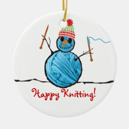 Garn-Schneemann-Stricknadeln Weihnachtsbaum Keramik Ornament