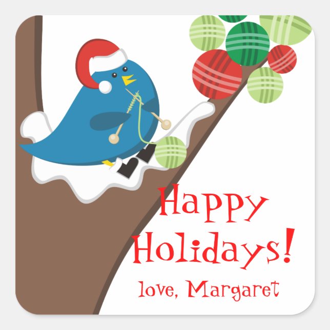 Garne aus Gewirken von Vögeln Weihnachtsmarke Quadratischer Aufkleber (Vorderseite)