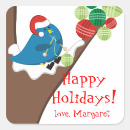 Garne aus Gewirken von Vögeln Weihnachtsmarke Quadratischer Aufkleber
