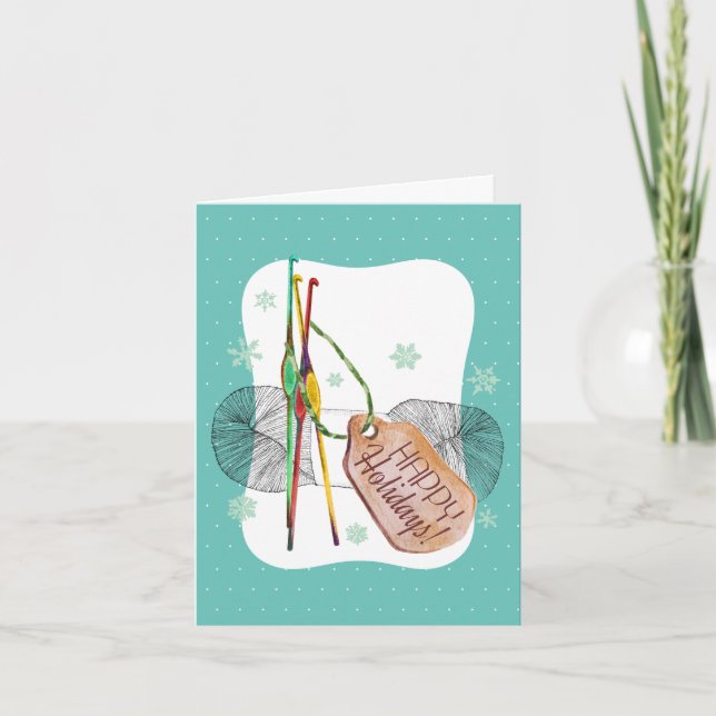 Garne aus handgefertigten Häkelhaken Feiertagskarte (Vorderseite)