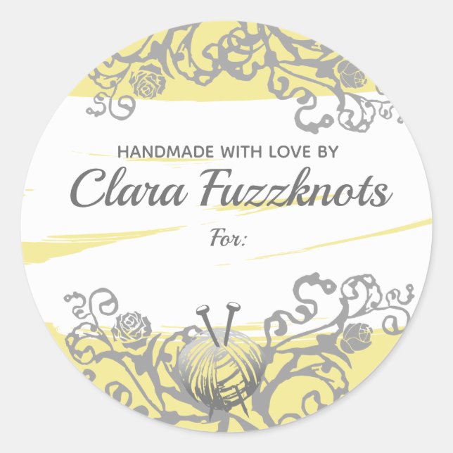 Garne aus Stricknadeln, handgefertigt mit Liebe-Au Runder Aufkleber (Vorderseite)