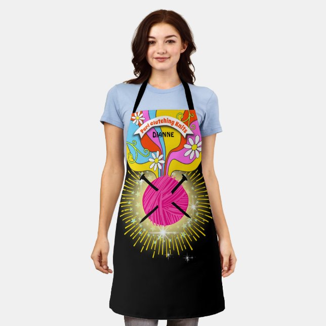 Garne Stricknadeln Groovy Hippie Regenbogenhandwer Schürze (Getragen)