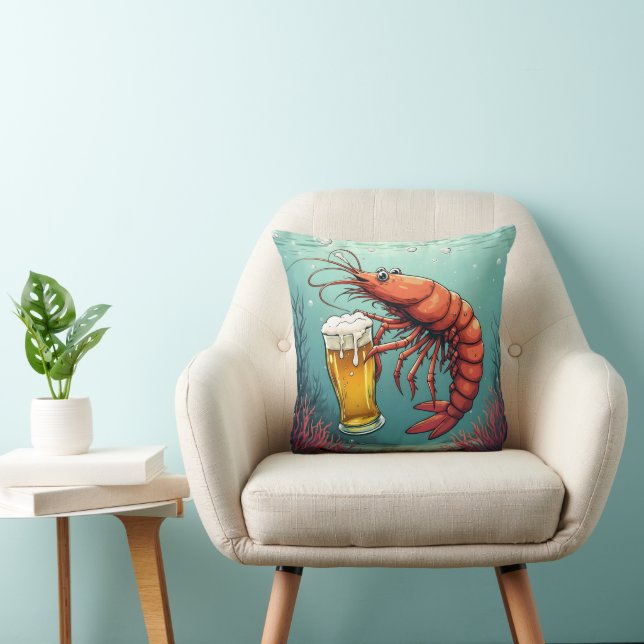 Garnele hält ein Glas Bier Kissen (Stuhl )