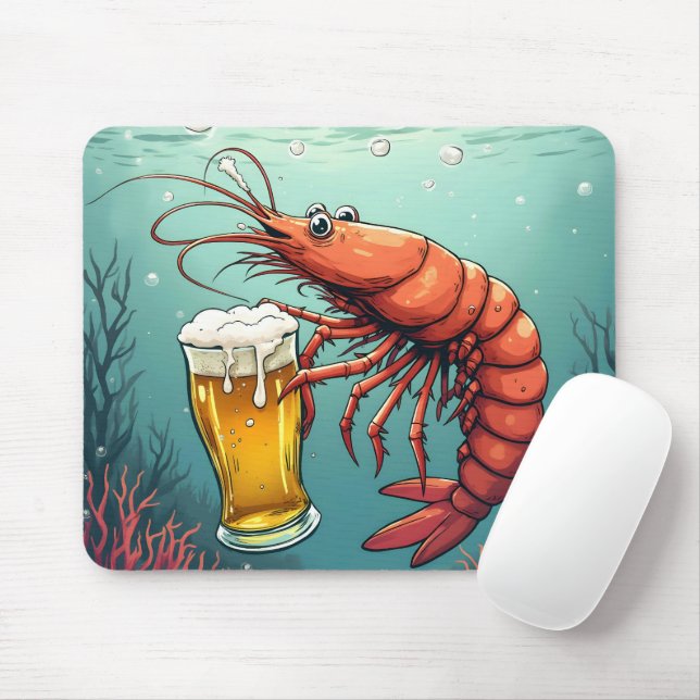 Garnele hält ein Glas Bier Mousepad (Mit Mouse)
