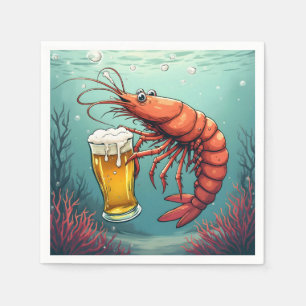 Garnele hält ein Glas Bier Serviette