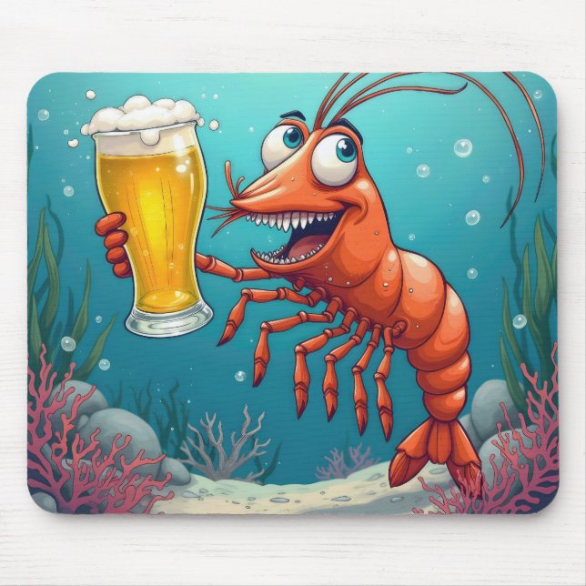 Garnelen, die ein Bier-Glas halten Mousepad (Vorne)