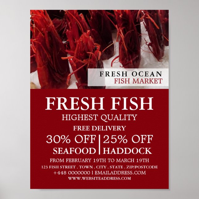 Garnelen-Display, Fischmonger/Ehefrau, Fischmarkt Poster (Vorne)