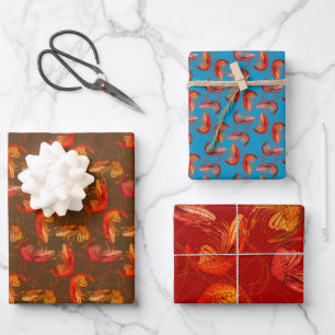Garnelen-Langantennen-Muster Geschenkpapier Set