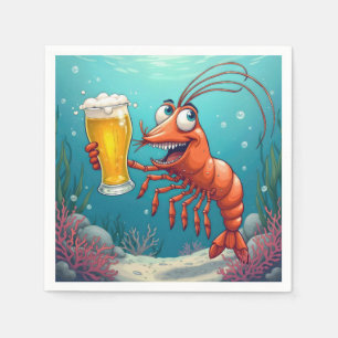 Garnelen mit einem Glas Bier unter Wasser Serviette