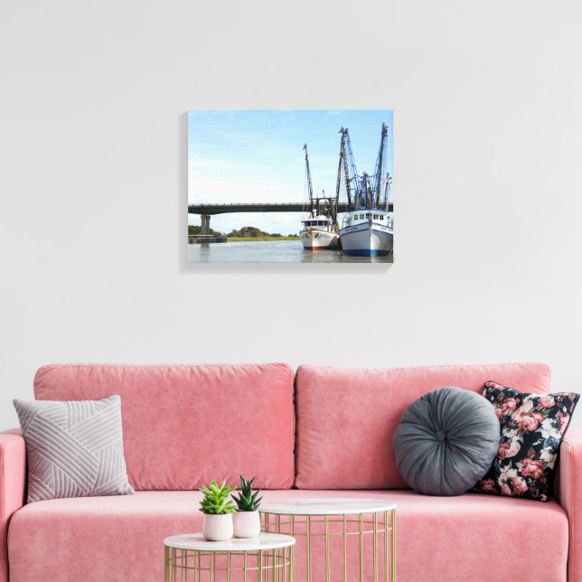 Garnelenboote vertäut leinwanddruck (Insitu (Wohnzimmer))