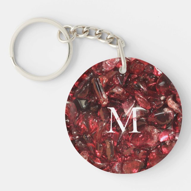 Garnet Birthstone Monogram Personalisiert Name Schlüsselanhänger (Vorderseite)