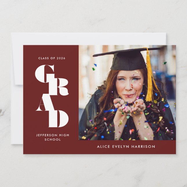 Garnet Bold Serif Single Foto Abschluss Ankündigung (Vorderseite)