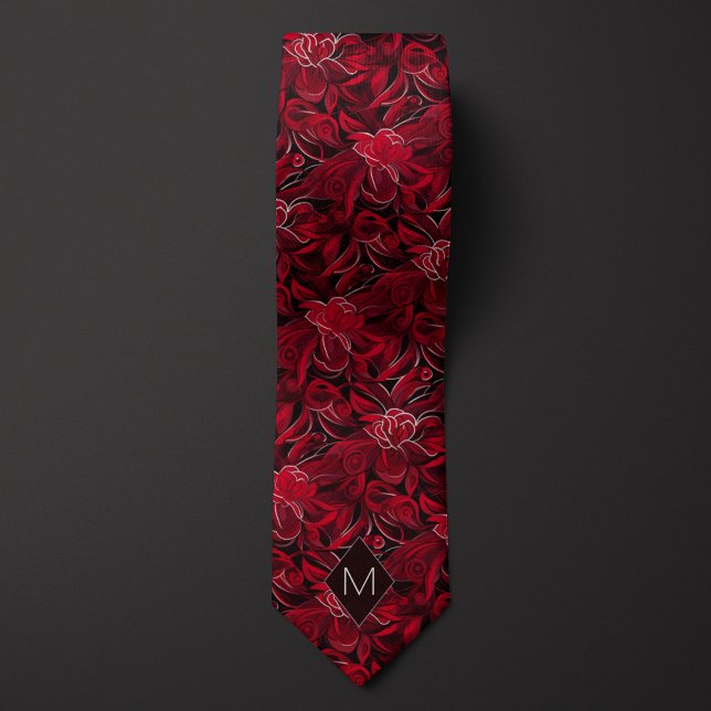 Garnet Red Botanic Monogram Krawatte (Von Creator hochgeladen)