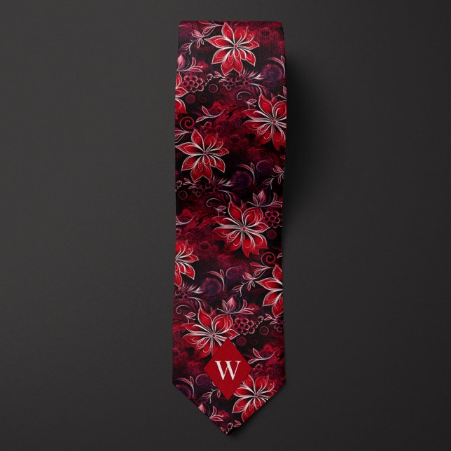 Garnet Red Floral Monogram Krawatte (Von Creator hochgeladen)