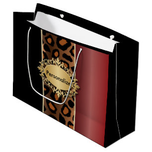 Garnet Red und Black Leopard Muster Große Geschenktüte