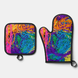 Garngewebe realistische Textur Crochet Knittern Ofenhandschuh & Topflappen-Set