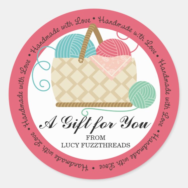 Garnkörbe aus Knittergeflecht Runder Aufkleber (Vorderseite)