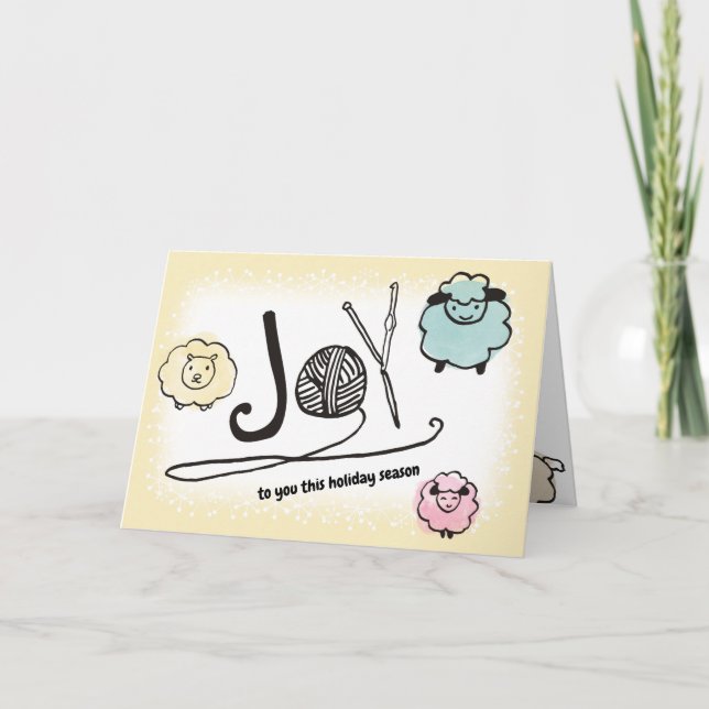 Garnwolle Schaf Strickschnack Weihnachten Karte (Vorderseite)