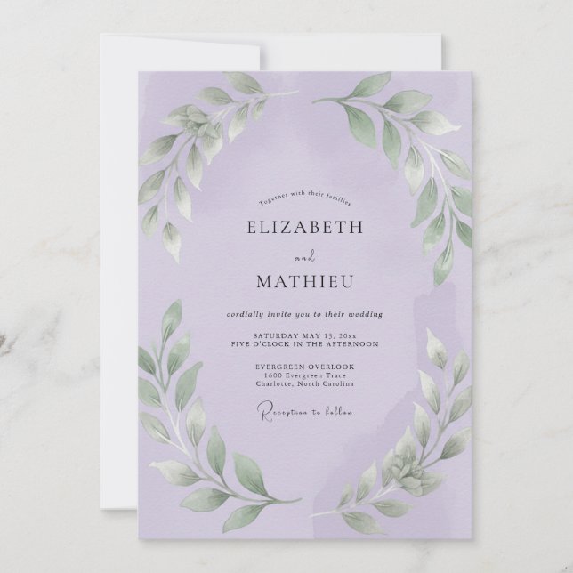 Garten Amethyst Blätter Hochzeit Einladung (Vorderseite)