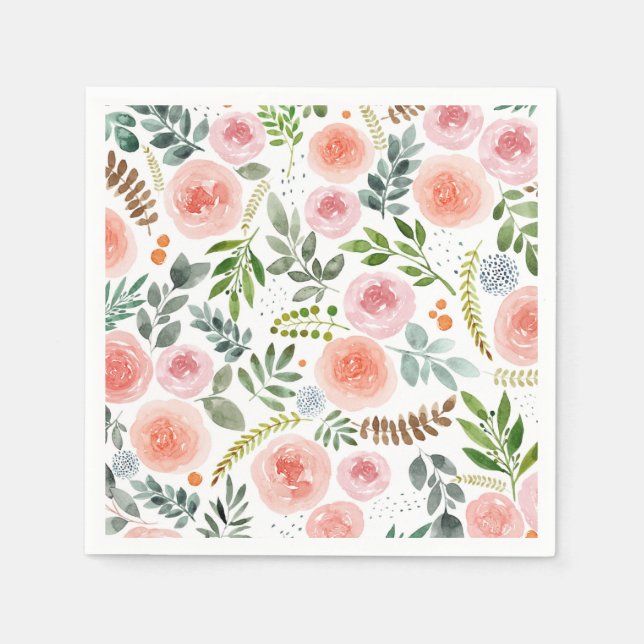 Garten - Aquarell-Rose und Leaf-Muster Serviette (Vorderseite)