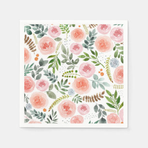 Garten - Aquarell-Rosen- und Blattmuster Serviette