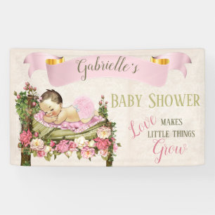 Garten-Baby-Party Mädchen Schläft auf Rosenbett Banner