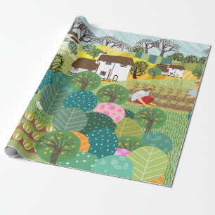 Garten, Bauernhof, Natur und Landschaft. Vintage E Geschenkpapier