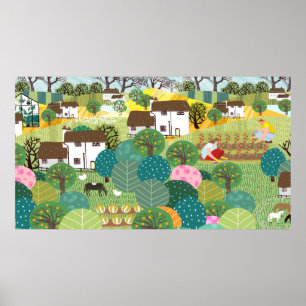 Garten, Bauernhof, Natur und Landschaft. Vintage E Poster