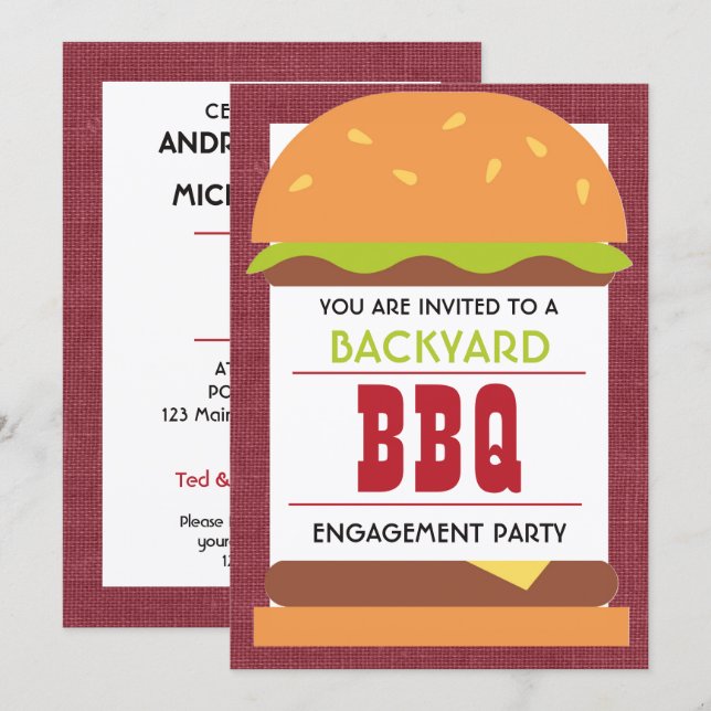 Garten- BBQ-Verlobungsfeier Einladung (Vorne/Hinten)