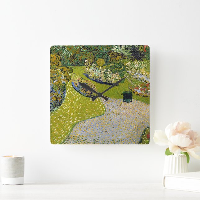 Garten bei Auvers, Vincent van Gogh Quadratische Wanduhr (Zuhause)