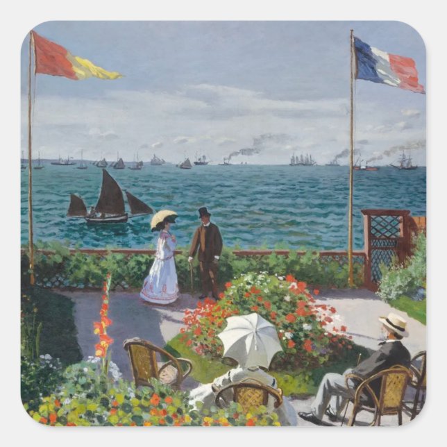 Garten bei Sainte-Adresse - Claude Monet feine Kun Quadratischer Aufkleber (Vorderseite)