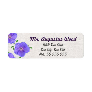 Garten-blaue Blumen-lila Name auf weißer Struktur