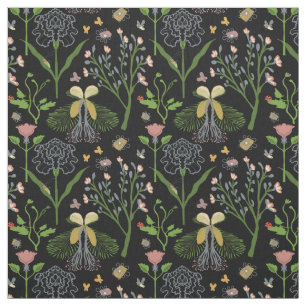 Garten-Blumen, Schmetterlinge, Heuschrecke, Stoff